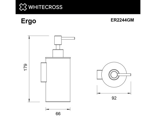 Дозатор для жидкого мыла подвесной WHITECROSS Ergo (оружейная сталь)