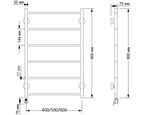 Полотенцесушитель латунный Secado Триада 1 плюс 50х80, электрический R, бронза