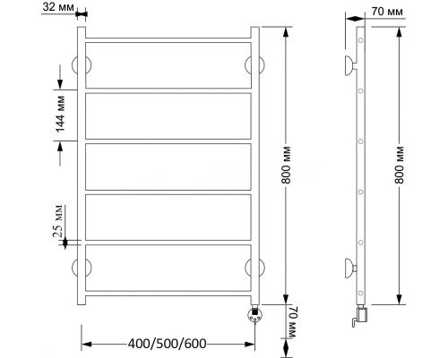 Полотенцесушитель латунный Secado Триада 1 плюс 50х80, электрический R, бронза