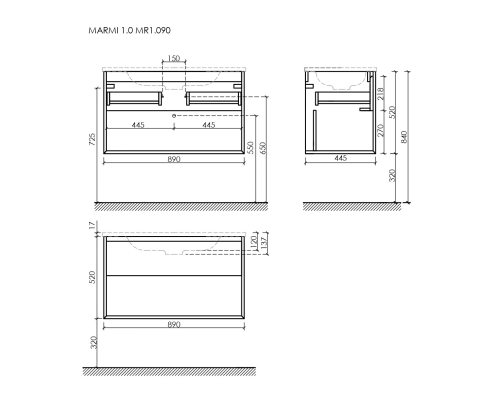 Тумба под раковину подвесная Sancos Marmi 1.0 89х44, с доводчиками, дуб галифакс, MR1.090EG
