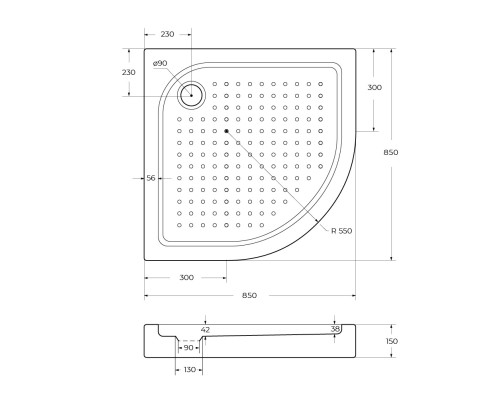 Поддон акриловый BelBagno TRAY-BB-R-85-550-15-W