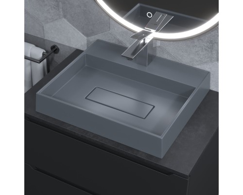 Раковина для ванной накладная 50 см, Uperwood Tanos Quartz, прямоугольная, серая, "бетон"