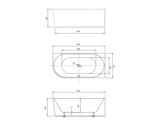 Ванна акриловая Vincea VBT-402-1500R 1500x750x580 белый правая со сливом хром