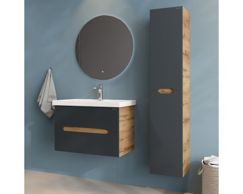 Тумба под раковину Onika Айленд 70 подвесная, графит/дуб крафт золотой