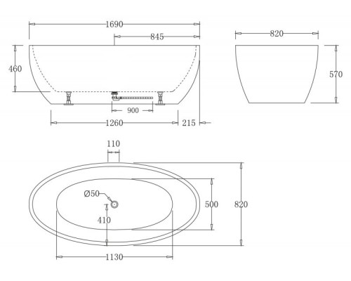 Акриловая ванна BelBagno 169x82 BB69-1700-W0