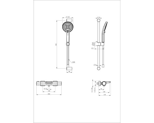Смеситель для ванны с душевым гарнитуром и термостатом Wonzon&Woghand, Брашированное золото
