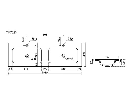 Раковина-столешница Накладная Sancos Grace 161 CN7023 Белый
