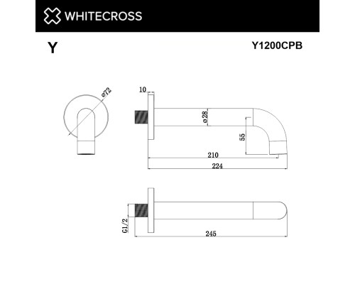 Излив настенный 210 мм WHITECROSS Y1200CPB (брашированная медь)