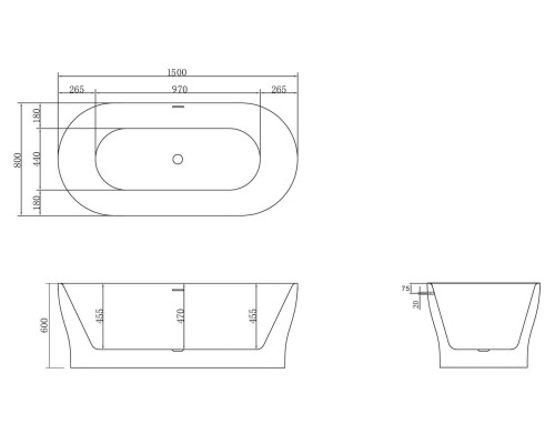 Акриловая ванна BelBagno BB405-1500-800 150х80 без гидромассажа