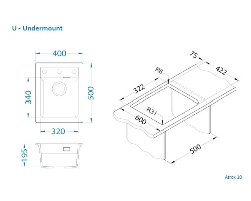 Кухонная мойка Alveus Granital Atrox 10 Terra G22 400x500 1139768 Песчаная