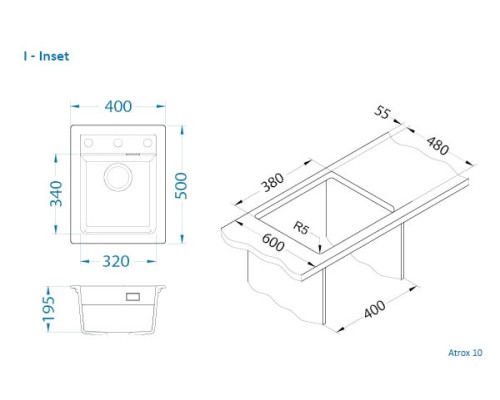 Кухонная мойка Alveus Granital Atrox 10 Terra G22 400x500 1139768 Песчаная