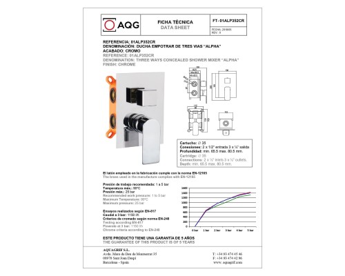 Встраиваемый смеситель для душа AQG Alpha, с дивертером, хром