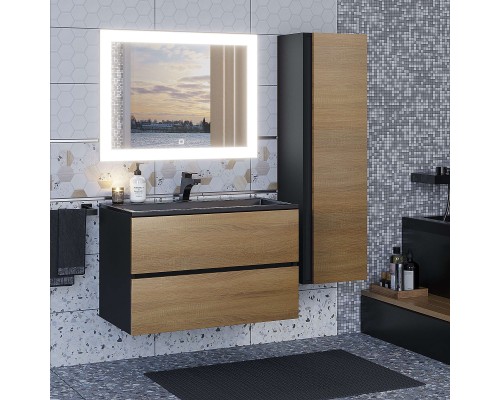 Шкаф-пенал подвесной Uperwood Barsa 35х28х120 см, черный/дуб сонома