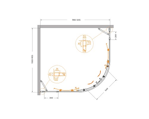 Душевой уголок Cezares Molveno 120x110 MOLVENO-RH-22-120/110-C-Cr-IV профиль Хром стекло прозрачное