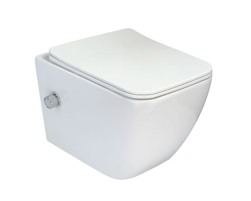 Подвесной унитаз Esbano Leon-WBN безободковый белый c функцией биде, со смесителем 