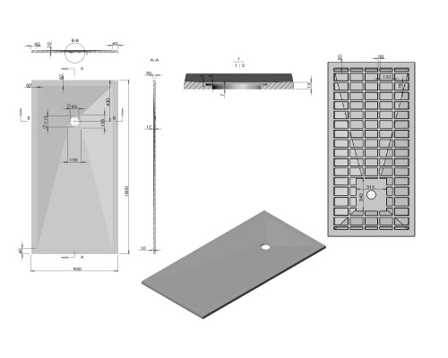 Поддон для душа из искусственного камня Vincea VST-4SR9018W 1800x900x30 белый матовый