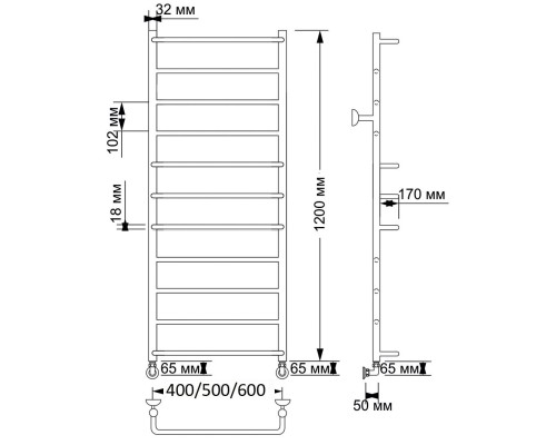 Полотенцесушитель латунный Secado Верона 1 40х120, водяной, бронза