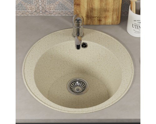Кухонная мойка из искусственного камня Uperwood ECON UPD-405-002, круглая, бежевая матовая