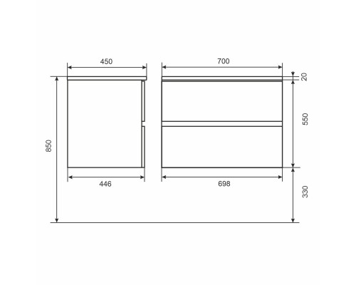 Тумба под раковину 70 см, Uperwood Barsa, белая/дуб сонома