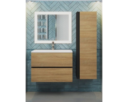 Тумба под раковину 70 см, Uperwood Barsa, черная/дуб сонома