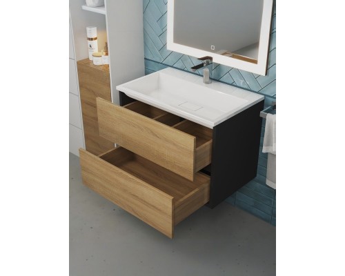 Тумба под раковину 70 см, Uperwood Barsa, черная/дуб сонома