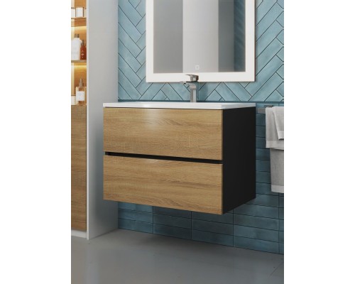 Тумба под раковину 70 см, Uperwood Barsa, черная/дуб сонома