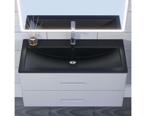 Раковина для ванной кварцевая Uperwood Foster Quartz 100х45,5х17,5, черная матовая, уголь