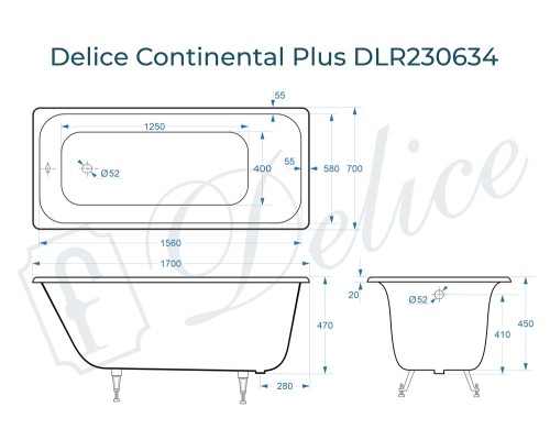 Ванна чугунная Delice Continental PLUS 170х70