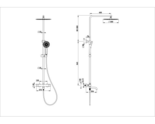 Душевая система с термостатом Wonzon&Woghand, Темный графит