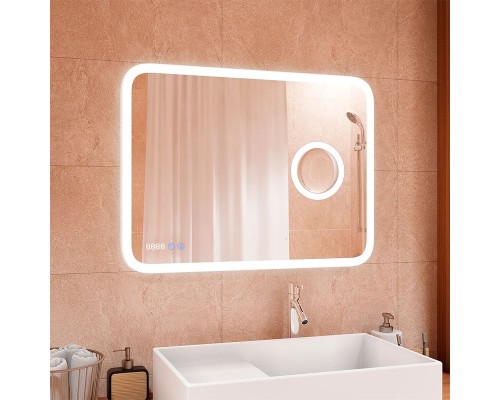Зеркало Континент Bliss 800х700 с подсветкой с сенсорным выключателем с увеличительным зеркалом с подогревом с часами