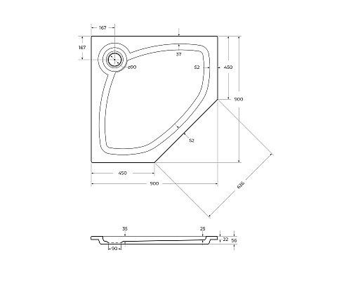 Встраиваемый литой поддон Cezares TRAY-S-P-90-56-W Встраиваемый литой поддон Cezares TRAY-S-P-90-56-W