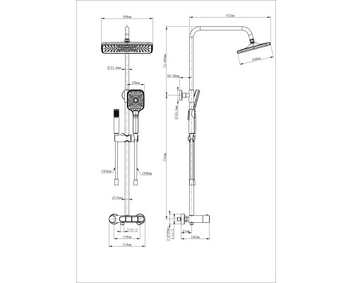 Душевая система с термостатом Wonzon&Woghand, Черный матовый