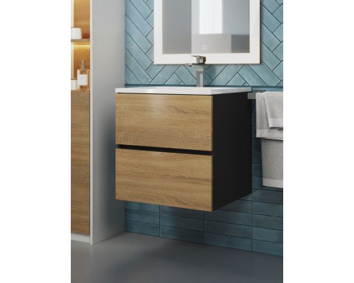 Тумба под раковину 50 см, Uperwood Barsa, черная/дуб сонома