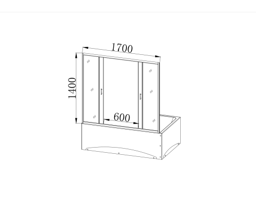 Душевая шторка на ванну Taliente 170x140см, раздвижная, прозр.стекло 6мм, хром