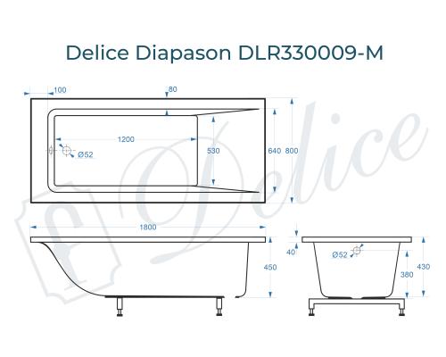 Ванна из литьевого мрамора Delice Diapason 180х80 матовая