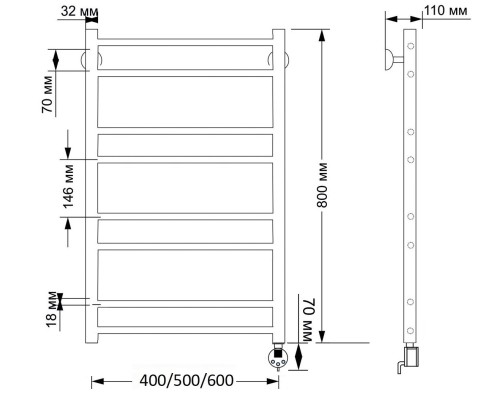 Полотенцесушитель латунный Secado Триада 2 50х80, электрический R, бронза