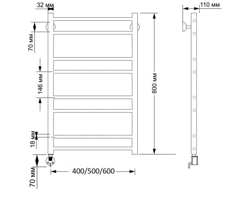 Полотенцесушитель латунный Secado Триада 2 50х80, электрический R, бронза