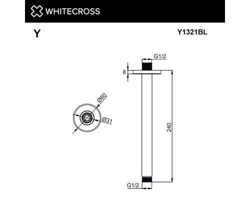 Кронштейн душевой потолочный WHITECROSS Y1321BL черный мат