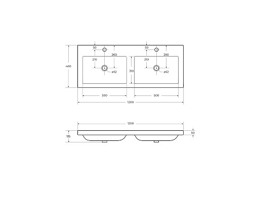 Раковина Cezares Eco 120 CZR-1200/480-2-LV-MR-ECO двойная Белая Раковина Cezares Eco 120 CZR-1200/480-2-LV-MR-ECO двойная Белая