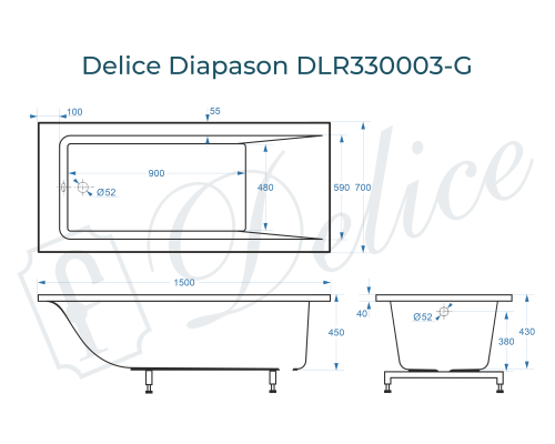 Ванна из литьевого мрамора Delice Diapason 150х70 глянцевая