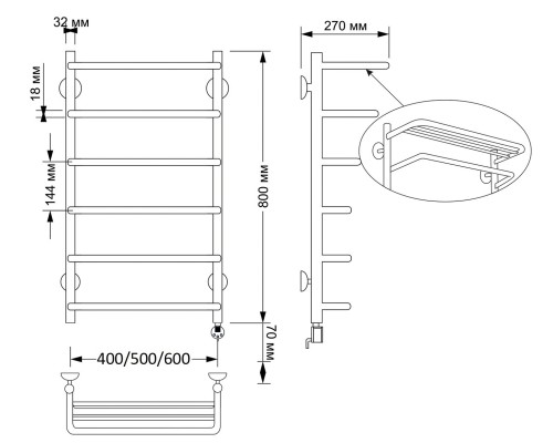 Полотенцесушитель латунный Secado Мерида 2 40х80, электрический L, бронза