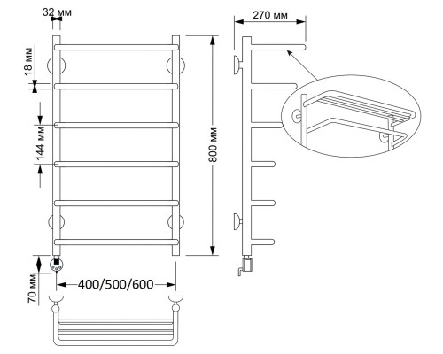 Полотенцесушитель латунный Secado Мерида 2 40х80, электрический L, бронза