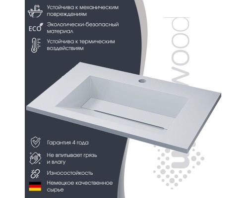 Раковина для ванной 80 см, Uperwood Next Premium, белая глянцевая