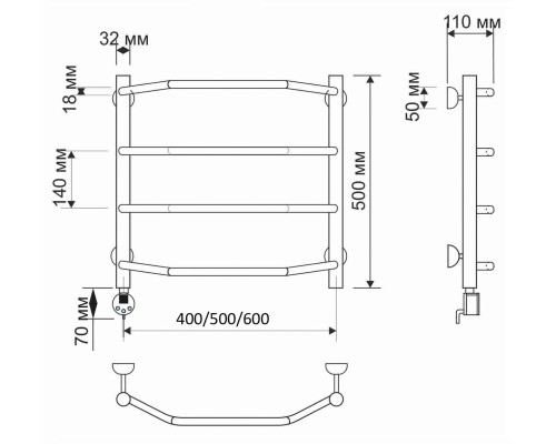 Полотенцесушитель латунный Secado Агата 1 60х50, электрический R, бронза