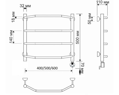 Полотенцесушитель латунный Secado Агата 1 60х50, электрический R, бронза