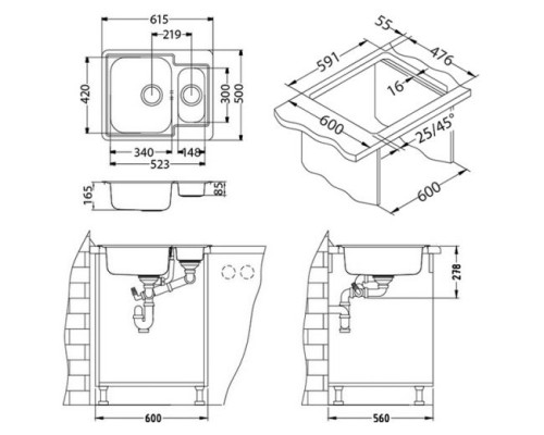 Кухонная мойка Alveus Line 50 SAT-90 615x500 1065676