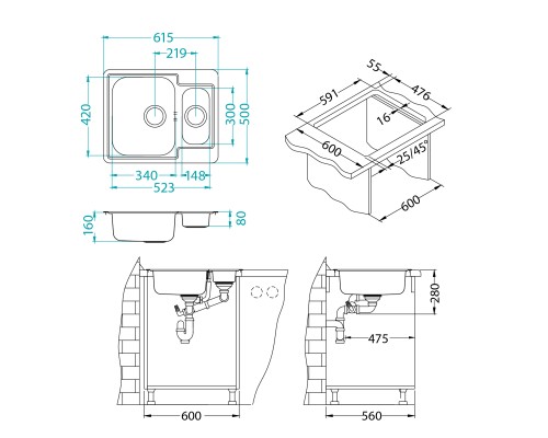 Кухонная мойка Alveus Line 50 SAT-90 615x500 1065676