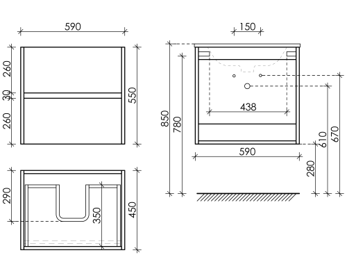 Тумба под раковину SANCOS Urban 590х450х550, c двумя ящиками, белый глянец