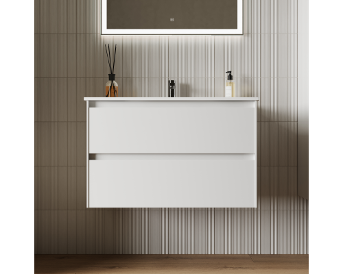 Тумба под раковину SANCOS Cento 790х450х500, c двумя ящиками, белый глянец