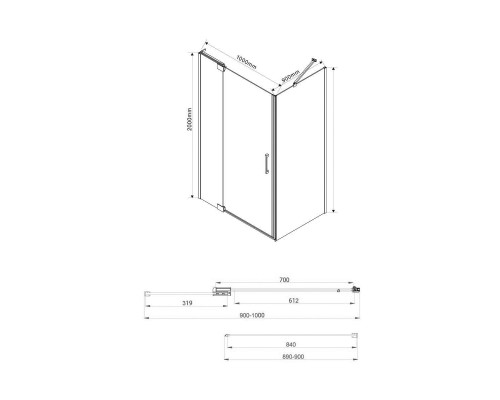Душевой уголок Vincea Extra, 900/1000x900, вороненая сталь